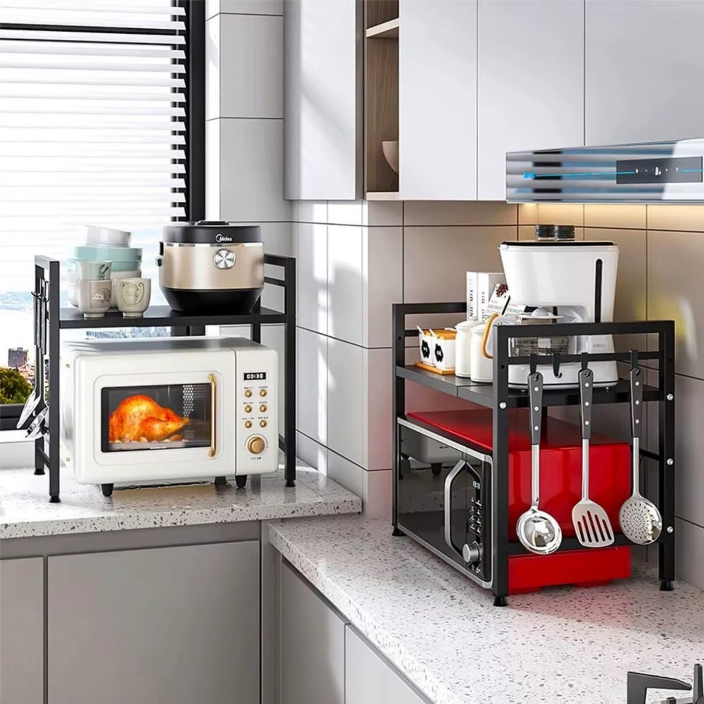 Étagère micro-ondes Extensible 2 niveaux – Noir