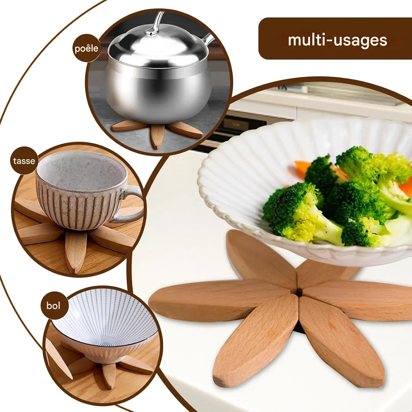 Lot de 4 Dessous-de-Plat en Bois