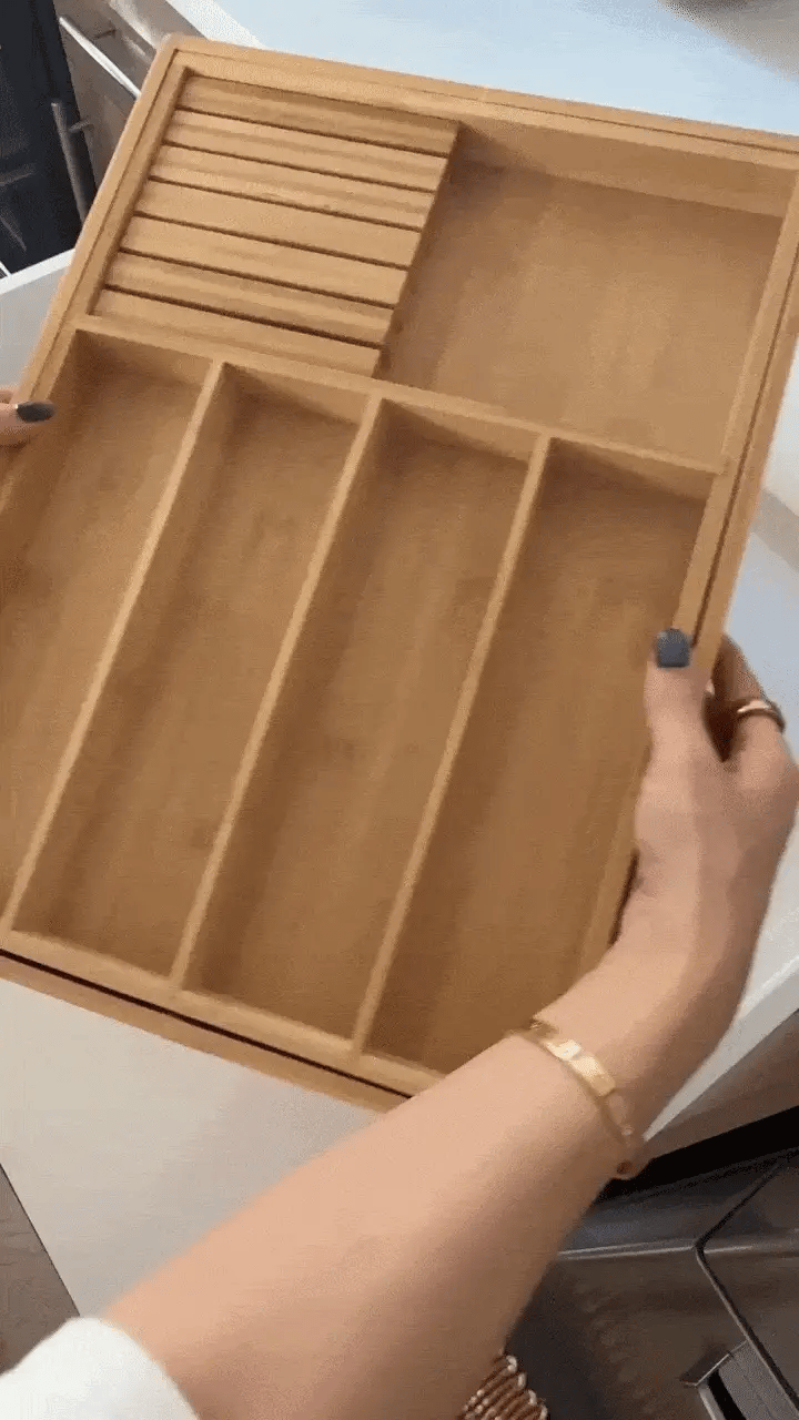 Range-couverts extensible en bambou avec compartiment amovible pour couteaux - Joud