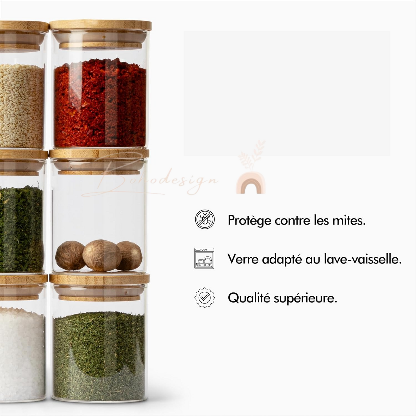 Lot de pots à épices en verre - Mouna avec 25 étiquettes