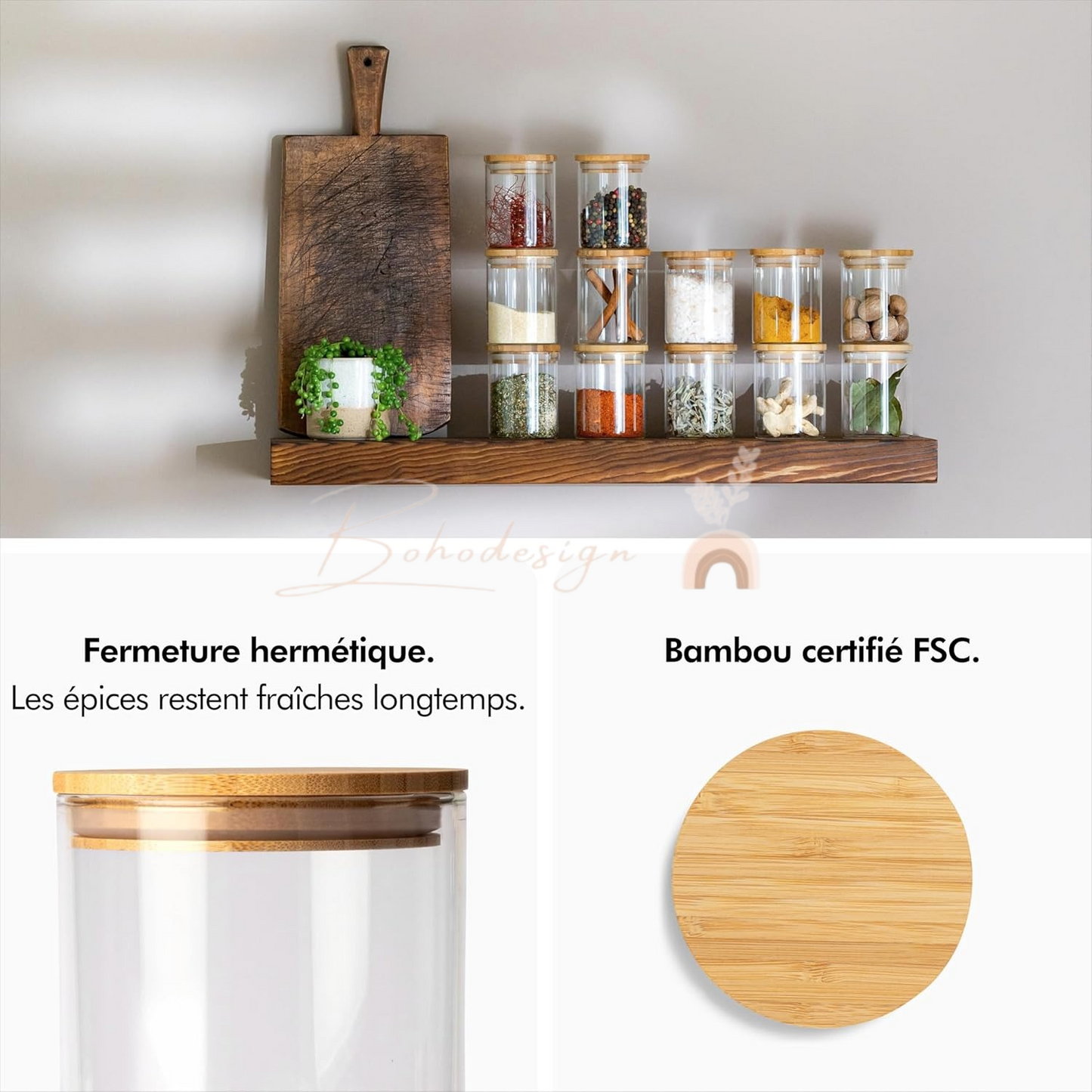 Lot de pots à épices en verre - Mouna avec 25 étiquettes