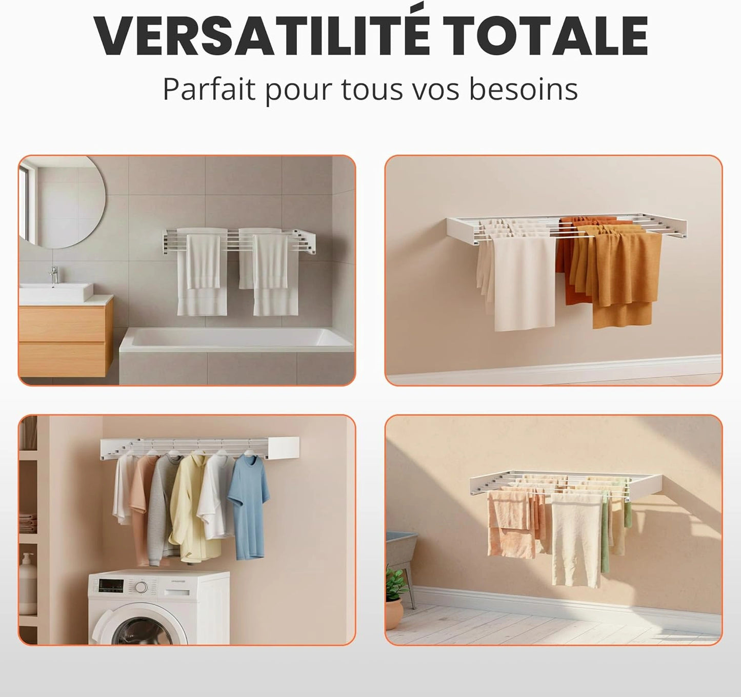 Étendoir Mural Rétractable et Pliable - Naya