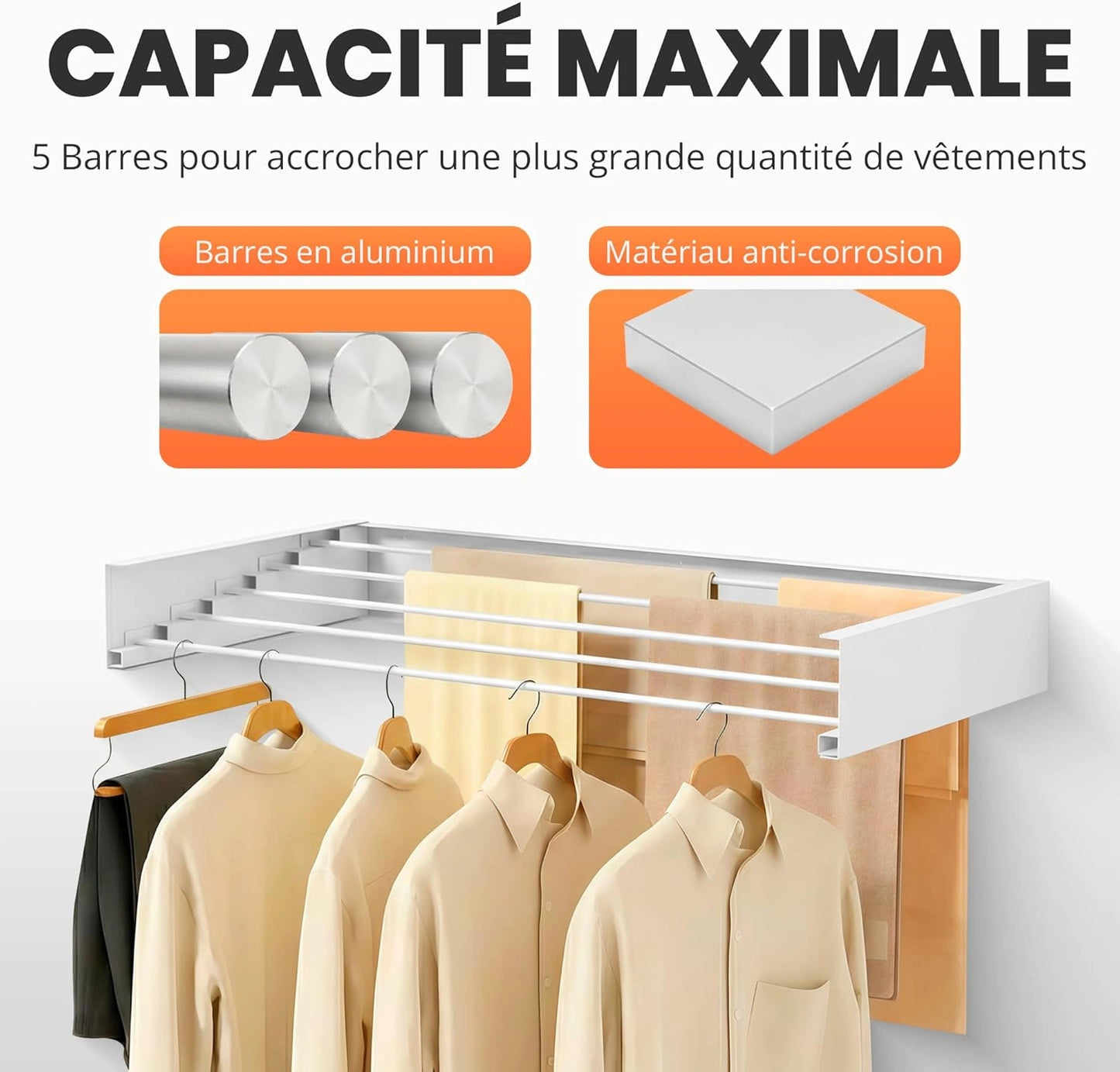 Étendoir Mural Rétractable et Pliable - Naya