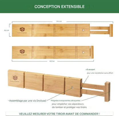 Lot de 4 séparateurs extensibles en bambou - Farah