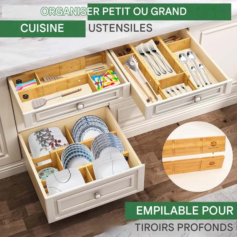 Lot de 4 séparateurs extensibles en bambou - Farah