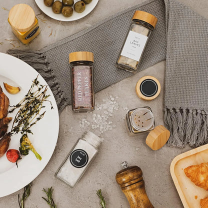 24 Pots à épices en verre - Noha avec 25 Étiquettes + Autres Accessoires