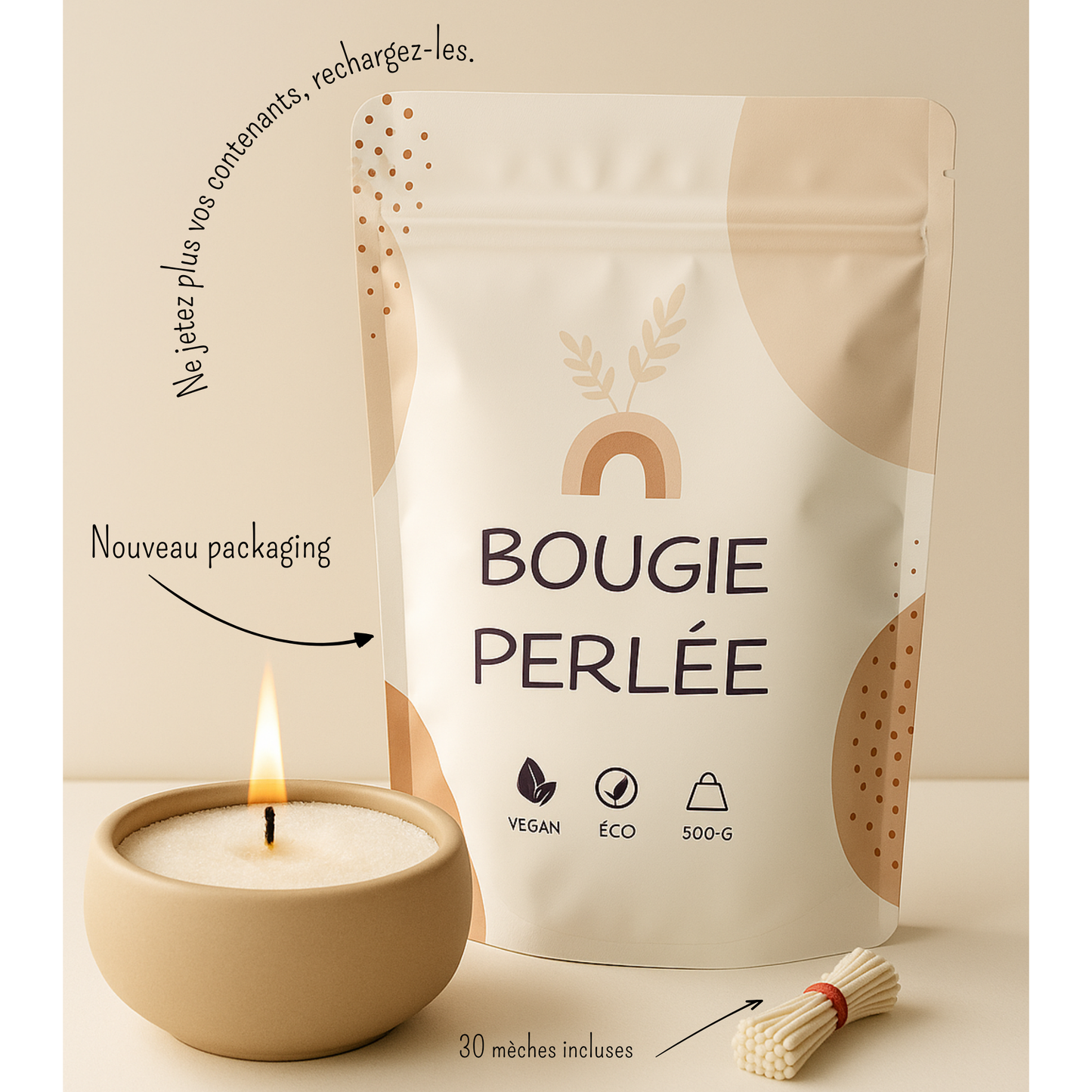 Bougie Perlée Boho – Rechargeable et 100 % personnalisable