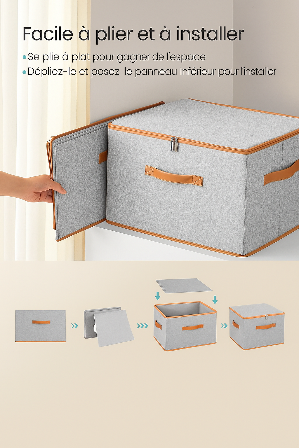 Boîtes de rangement pliables avec couvercles - Lina