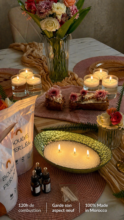 Bougie Perlée Boho - 500 g avec mèches incluses