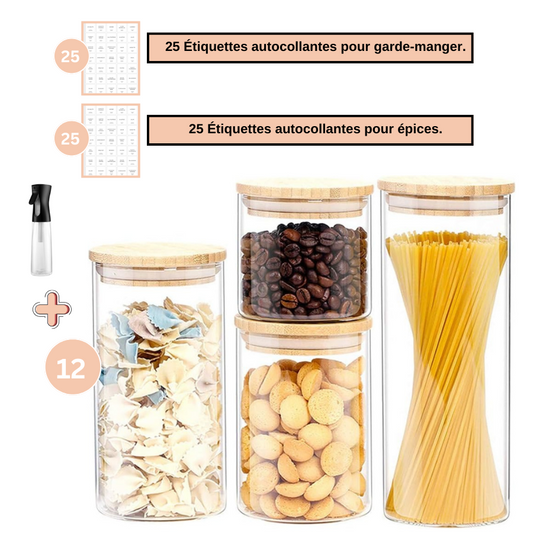 Ensemble de 12 bocaux en verre de différentes taille - Aya