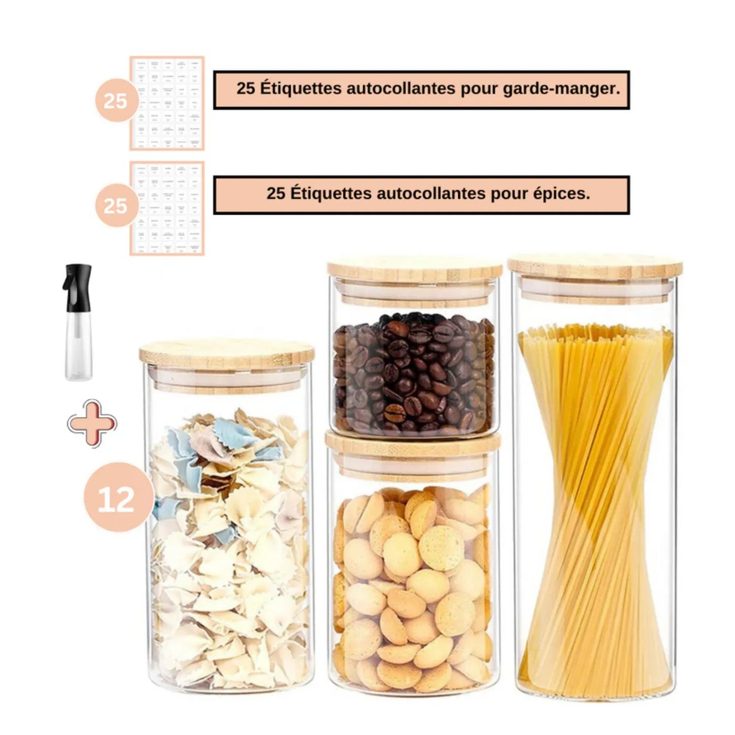Ensemble de 12 bocaux en verre de différentes taille - Aya
