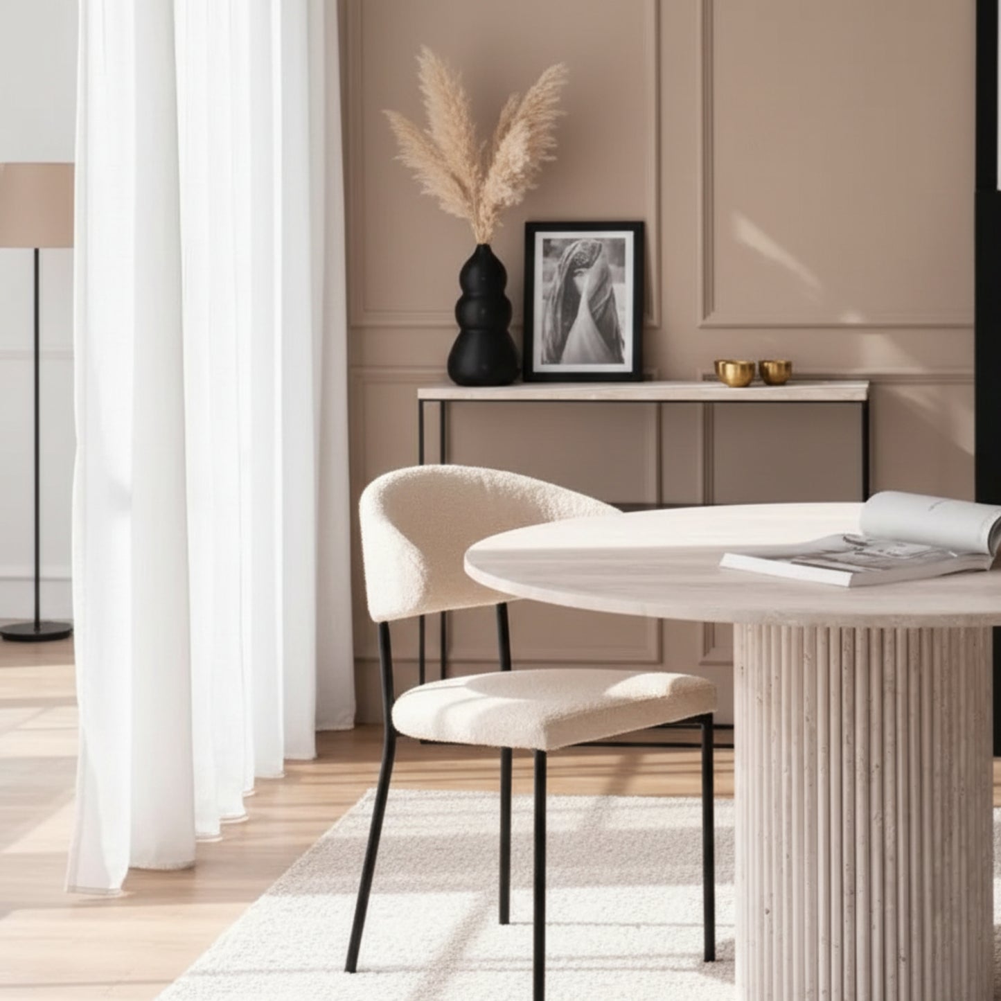 Table à manger ronde en travertin - Ouma