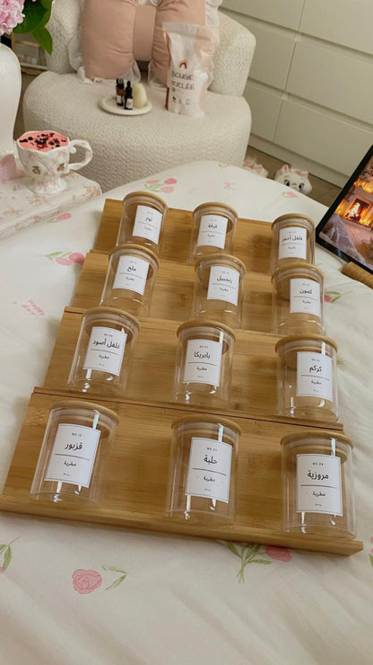 Lot de pots à épices en verre - Mouna (200 ml) avec 25 étiquettes